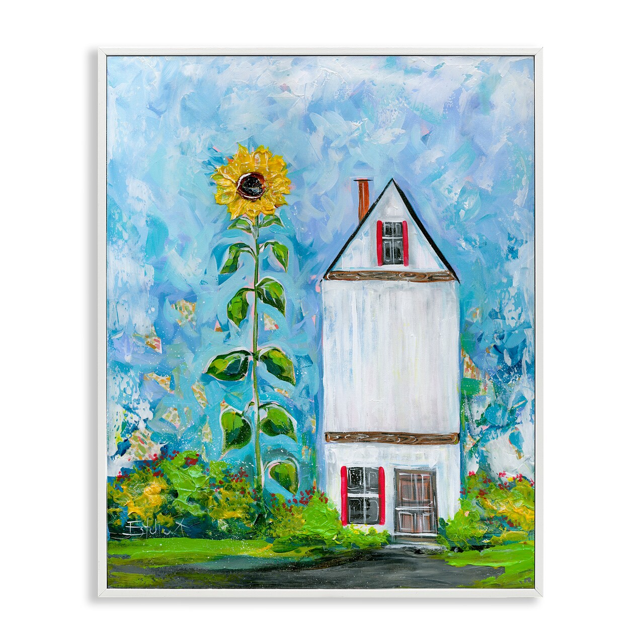 Stupell Industries Giant Sunflower & House Framed Giclee Wall Art Design by Estelle Grengs